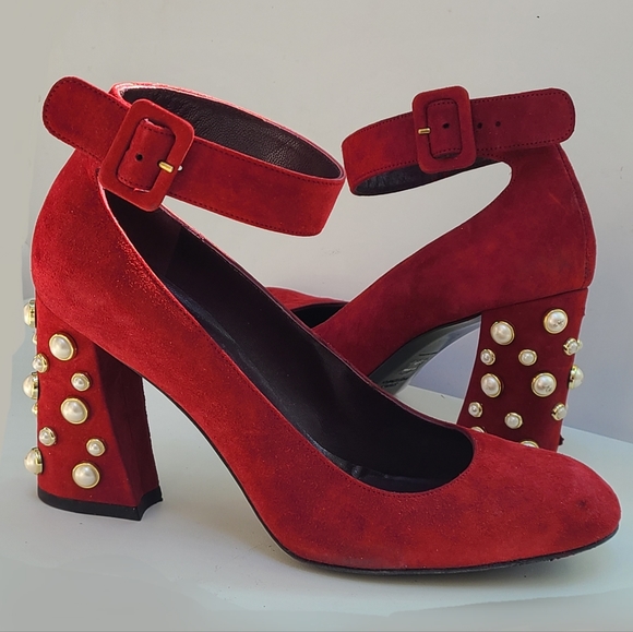 Stuart Weitzman 'Pearl Clarisa' Suede Ankle Strap Block Heel Pump FIXRUP 39 - Picture 9 of 9